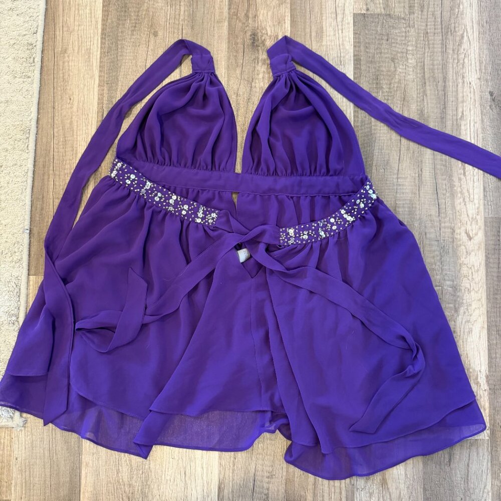 Rare vintage Victoria’s Secret beaded sequin silk babydoll halter top purple - Picture 4 of 4